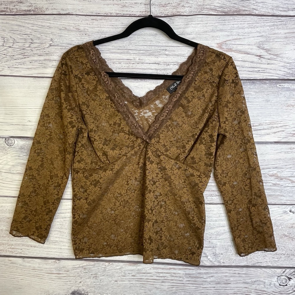 NWOT‎ Club Soda USA  Mesh Lace Top Size XL Y2K Baby Doll BOHO 3/4 Sleeve